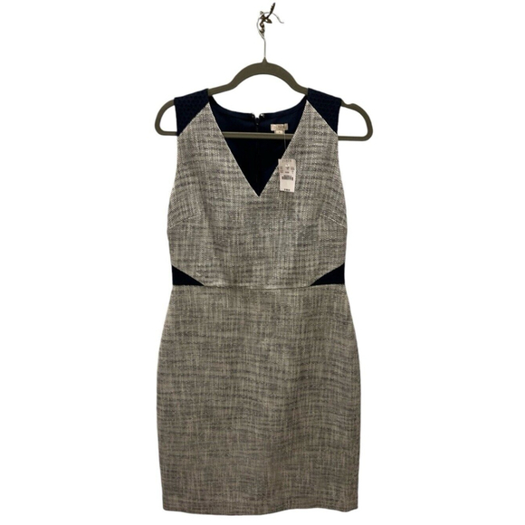 J. Crew Navy Ivory Tweed Sheath Dress Eyelet Panel Size 8 - Picture 6 of 12